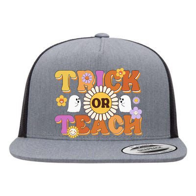 Retro Trick Or Teach Ghost Teacher Halloween Wo Flat Bill Trucker Hat