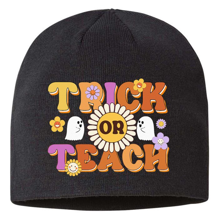 Retro Trick Or Teach Ghost Teacher Halloween Wo Sustainable Beanie