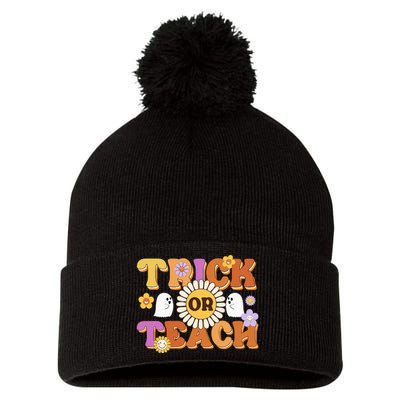 Retro Trick Or Teach Ghost Teacher Halloween Wo Pom Pom 12in Knit Beanie