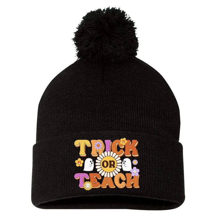 Retro Trick Or Teach Ghost Teacher Halloween Wo Pom Pom 12in Knit Beanie