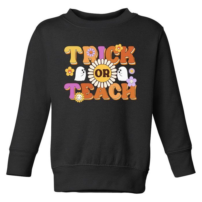 Retro Trick Or Teach Ghost Teacher Halloween Wo Toddler Sweatshirt