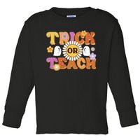 Retro Trick Or Teach Ghost Teacher Halloween Wo Toddler Long Sleeve Shirt