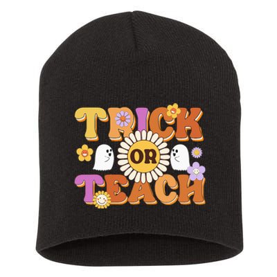 Retro Trick Or Teach Ghost Teacher Halloween Wo Short Acrylic Beanie