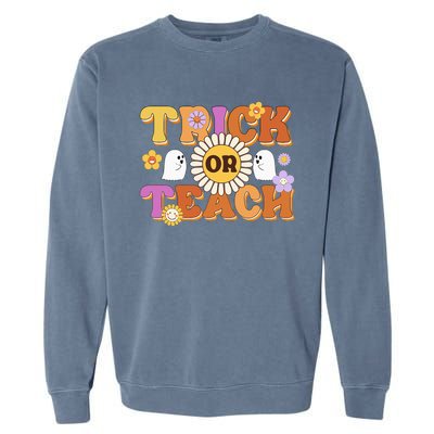 Retro Trick Or Teach Ghost Teacher Halloween Wo Garment-Dyed Sweatshirt