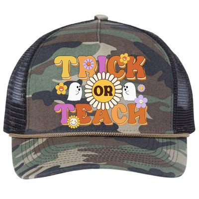 Retro Trick Or Teach Ghost Teacher Halloween Wo Retro Rope Trucker Hat Cap