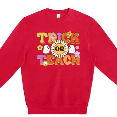 Retro Trick Or Teach Ghost Teacher Halloween Wo Premium Crewneck Sweatshirt