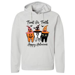 Retro Trick Or Teeth Funny Dental Halloween Treat Dentist Great Gift Performance Fleece Hoodie