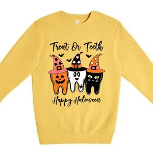 Retro Trick Or Teeth Funny Dental Halloween Treat Dentist Great Gift Premium Crewneck Sweatshirt