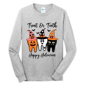 Retro Trick Or Teeth Funny Dental Halloween Treat Dentist Great Gift Tall Long Sleeve T-Shirt