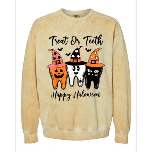 Retro Trick Or Teeth Funny Dental Halloween Treat Dentist Great Gift Colorblast Crewneck Sweatshirt