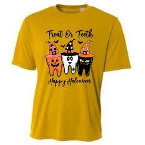 Retro Trick Or Teeth Funny Dental Halloween Treat Dentist Great Gift Cooling Performance Crew T-Shirt