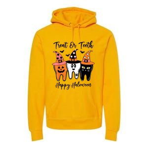 Retro Trick Or Teeth Funny Dental Halloween Treat Dentist Great Gift Premium Hoodie