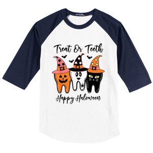 Retro Trick Or Teeth Funny Dental Halloween Treat Dentist Great Gift Baseball Sleeve Shirt