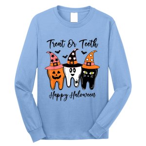 Retro Trick Or Teeth Funny Dental Halloween Treat Dentist Great Gift Long Sleeve Shirt