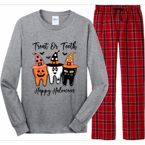 Retro Trick Or Teeth Funny Dental Halloween Treat Dentist Great Gift Long Sleeve Pajama Set