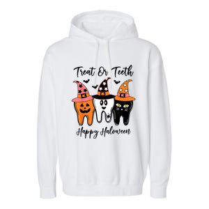 Retro Trick Or Teeth Funny Dental Halloween Treat Dentist Great Gift Garment-Dyed Fleece Hoodie