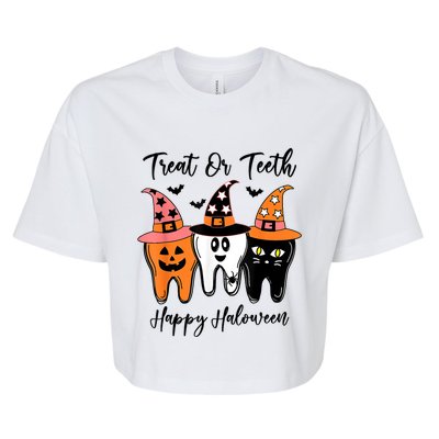 Retro Trick Or Teeth Funny Dental Halloween Treat Dentist Great Gift Bella+Canvas Jersey Crop Tee