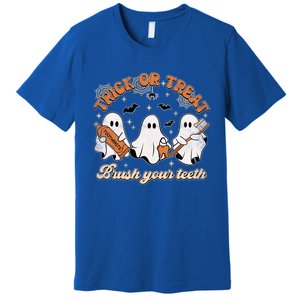 Retro Trick Or Treat Brush Your Teeth Scary Groovy Halloween Gift Premium T-Shirt