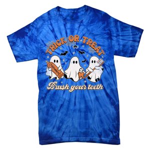 Retro Trick Or Treat Brush Your Teeth Scary Groovy Halloween Gift Tie-Dye T-Shirt