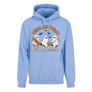 Retro Trick Or Treat Brush Your Teeth Scary Groovy Halloween Gift Unisex Surf Hoodie