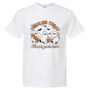 Retro Trick Or Treat Brush Your Teeth Scary Groovy Halloween Gift Garment-Dyed Heavyweight T-Shirt