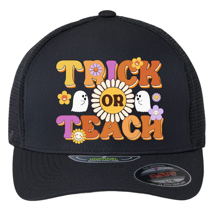 Retro Trick Or Teach Ghost Teacher Halloween Costume Flexfit Unipanel Trucker Cap