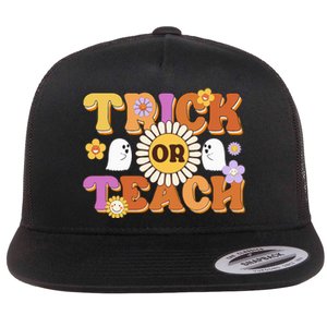 Retro Trick Or Teach Ghost Teacher Halloween Costume Flat Bill Trucker Hat