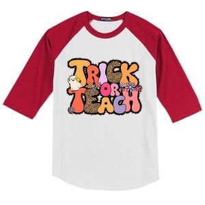 Retro Trick Or Teach Teacher Halloween Kids Colorblock Raglan Jersey