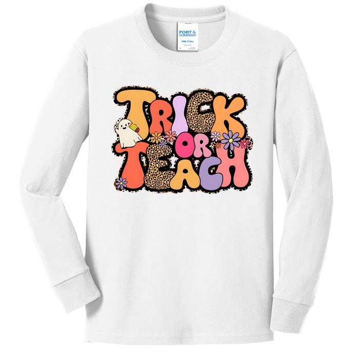 Retro Trick Or Teach Teacher Halloween Kids Long Sleeve Shirt