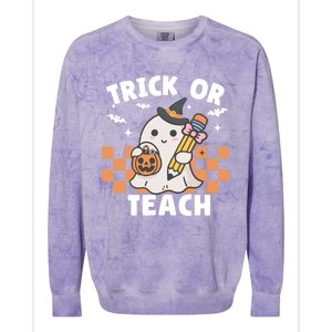 Retro Trick Or Teach Halloween Teacher Ghost Spooky Season Gift Colorblast Crewneck Sweatshirt