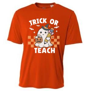 Retro Trick Or Teach Halloween Teacher Ghost Spooky Season Gift Cooling Performance Crew T-Shirt