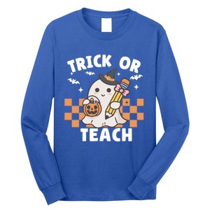 Retro Trick Or Teach Halloween Teacher Ghost Spooky Season Gift Long Sleeve Shirt