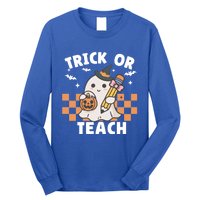 Retro Trick Or Teach Halloween Teacher Ghost Spooky Season Gift Long Sleeve Shirt