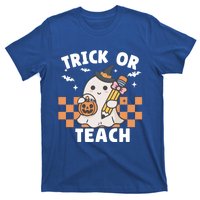 Retro Trick Or Teach Halloween Teacher Ghost Spooky Season Gift T-Shirt