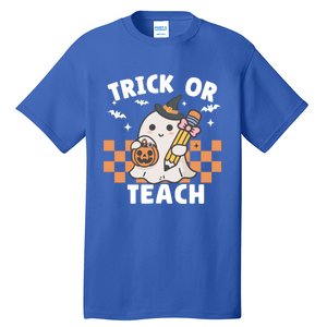 Retro Trick Or Teach Halloween Teacher Ghost Spooky Season Gift Tall T-Shirt