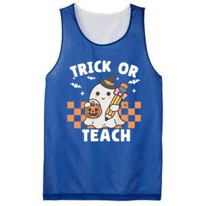 Retro Trick Or Teach Halloween Teacher Ghost Spooky Season Gift Mesh Reversible Basketball Jersey Tank