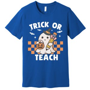 Retro Trick Or Teach Halloween Teacher Ghost Spooky Season Gift Premium T-Shirt