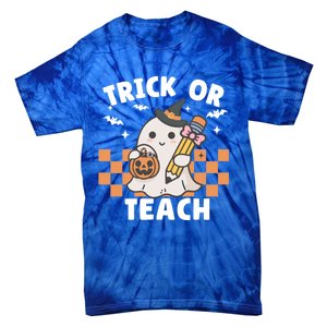 Retro Trick Or Teach Halloween Teacher Ghost Spooky Season Gift Tie-Dye T-Shirt