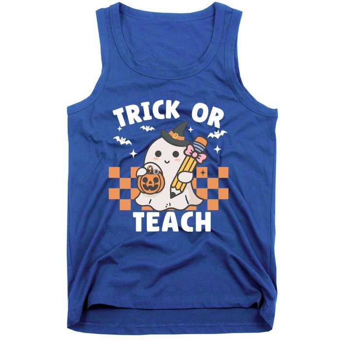 Retro Trick Or Teach Halloween Teacher Ghost Spooky Season Gift Tank Top