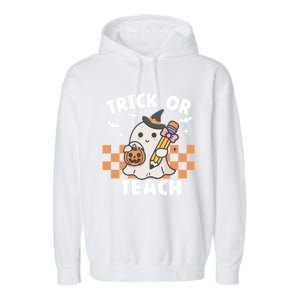 Retro Trick Or Teach Halloween Teacher Ghost Spooky Season Gift Garment-Dyed Fleece Hoodie