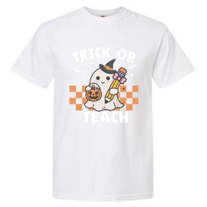 Retro Trick Or Teach Halloween Teacher Ghost Spooky Season Gift Garment-Dyed Heavyweight T-Shirt