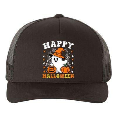 Retro Trick Or Treat Happy Halloween Ghost Yupoong Adult 5-Panel Trucker Hat