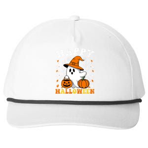 Retro Trick Or Treat Happy Halloween Ghost Snapback Five-Panel Rope Hat