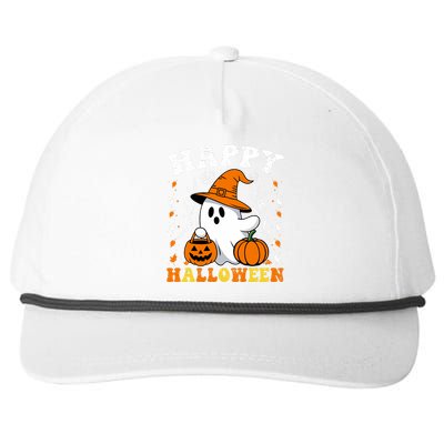 Retro Trick Or Treat Happy Halloween Ghost Snapback Five-Panel Rope Hat