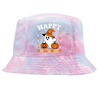 Retro Trick Or Treat Happy Halloween Ghost Tie-Dyed Bucket Hat