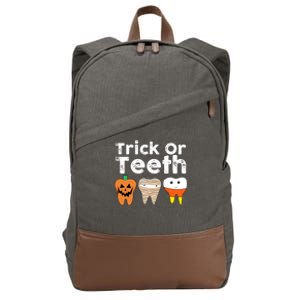 Retro Trick Or Teeth Dental Funny Halloween Pumpkin Candy Funny Gift Cotton Canvas Backpack