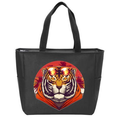 Retro Tropical Palm Tree Hipster Tiger Zip Tote Bag