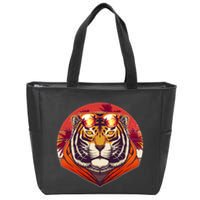 Retro Tropical Palm Tree Hipster Tiger Zip Tote Bag