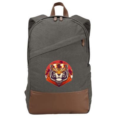 Retro Tropical Palm Tree Hipster Tiger Cotton Canvas Backpack