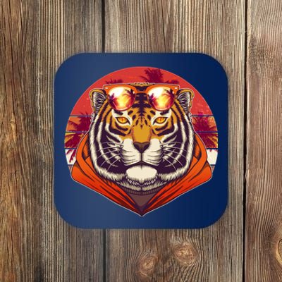 Retro Tropical Palm Tree Hipster Tiger Coaster